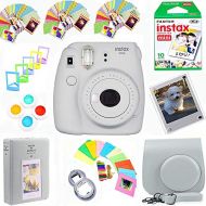 Fujifilm Instax Mini 9 Film Camera (Smokey White) + Film Pack(10 Shots) + Pleather Case + Filters + Selfie Lens + Album + Frames & Stick-on Frames Exclusive Instax Design Bundle