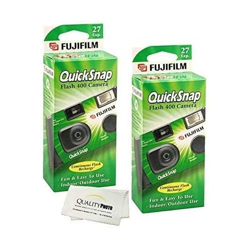 후지필름 Fujifilm QuickSnap Flash 400 Disposable 35mm Camera (2 Pack) Bonus Hand Strap + Quality Photo Microfiber Cloth