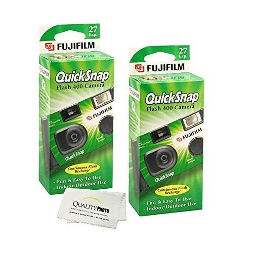 후지필름 Fujifilm QuickSnap Flash 400 Disposable 35mm Camera (2 Pack) Bonus Hand Strap + Quality Photo Microfiber Cloth