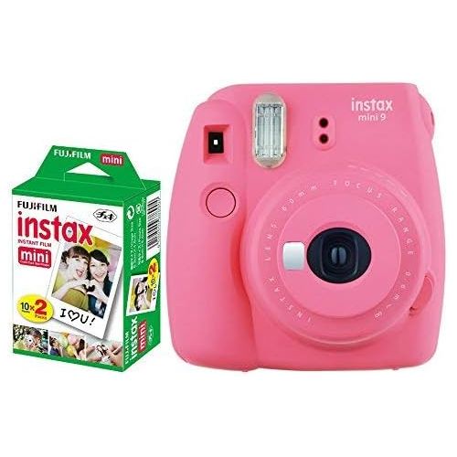 후지필름 Fujifilm instax Mini 9 Instant Film Camera (Flamingo Pink) + Fujifilm Instax Mini Twin Pack Instant Film (20 Shots) ? Deluxe Bundle