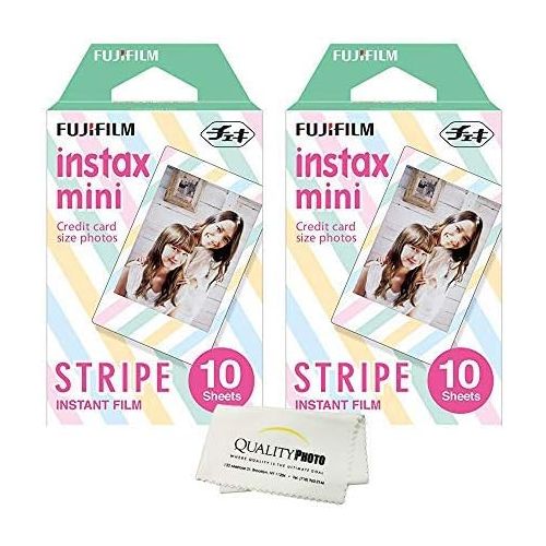 후지필름 Fujifilm Instax Mini 8 and Mini 9 Instant Film 2-Pack (20 Sheets) Stripe + Quality Photo Microfiber Cloth