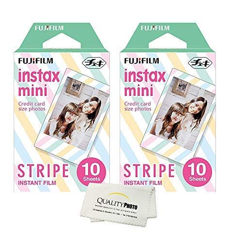 후지필름 Fujifilm Instax Mini 8 and Mini 9 Instant Film 2-Pack (20 Sheets) Stripe + Quality Photo Microfiber Cloth