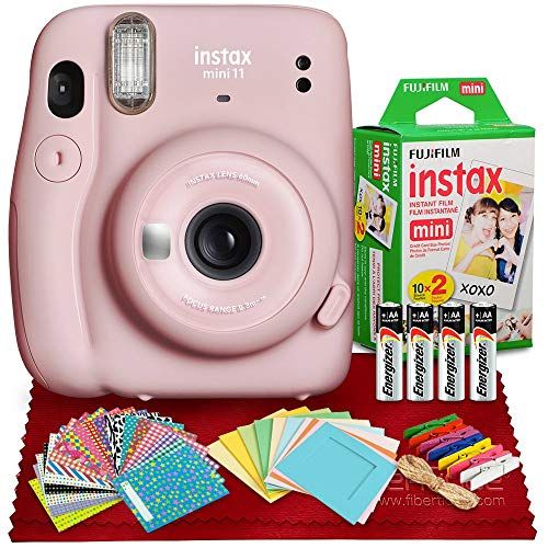 후지필름 FUJIFILM INSTAX Mini 11 Instant Film Camera (Blush Pink) with Fujifilm Instax Mini Twin Film (20 Exposures) and Accessories Bundle