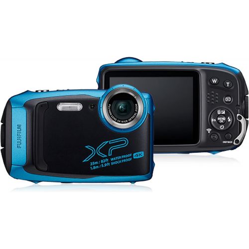 후지필름 Fujifilm FinePix XP140 Waterproof Digital Camera (Sky Blue) Accessory Bundle with 32GB SD Card + Small Camera Case + Floating Wrist Strap + Deluxe Cleaning Kit + More
