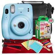 FUJIFILM INSTAX Mini 11 Instant Film Camera (Sky Blue) + Fujifilm Instax Mini Twin Film (20 Exposures), Camera Carrying Case, Xpix Camera Strap & Funky Film Frames