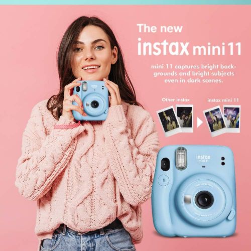 후지필름 FUJIFILM INSTAX Mini 11 Instant Film Camera (Sky Blue) + Fujifilm Instax Mini Twin Film (20 Exposures), Camera Carrying Case, Xpix Camera Strap & Funky Film Frames