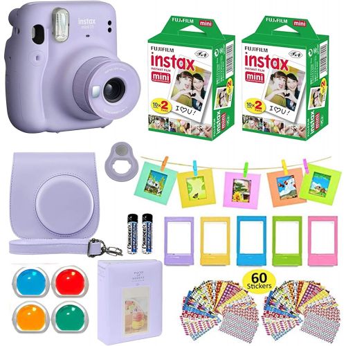 후지필름 Fujifilm Instax Mini 11 Instant Camera + Shutter Compatible Carrying Case + Fuji Film Value Pack (40 Sheets) + Shutter Accessories Bundle, Color Filters, Photo Album, Assorted Fram