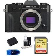 FUJIFILM X-T30 Mirrorless Digital Camera Body (Black) Bundle, Includes: SanDisk 64GB Extreme SDXC Memory Card, Card Reader, Memory Card Wallet and Lens Cleaning Kit (5 Items)