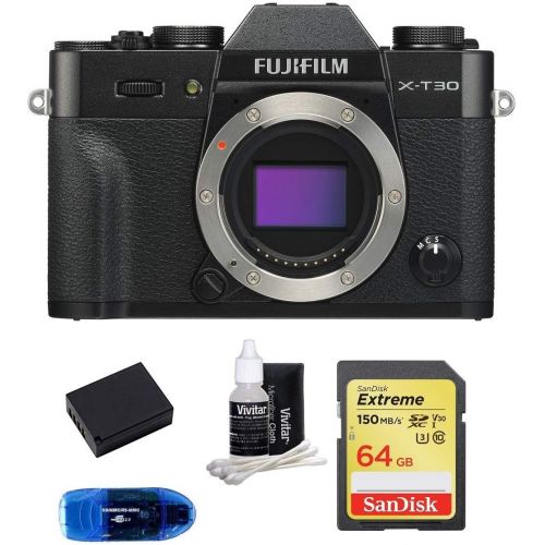 후지필름 FUJIFILM X-T30 Mirrorless Digital Camera Body (Black) Bundle, Includes: SanDisk 64GB Extreme SDXC Memory Card, Card Reader, Memory Card Wallet and Lens Cleaning Kit (5 Items)