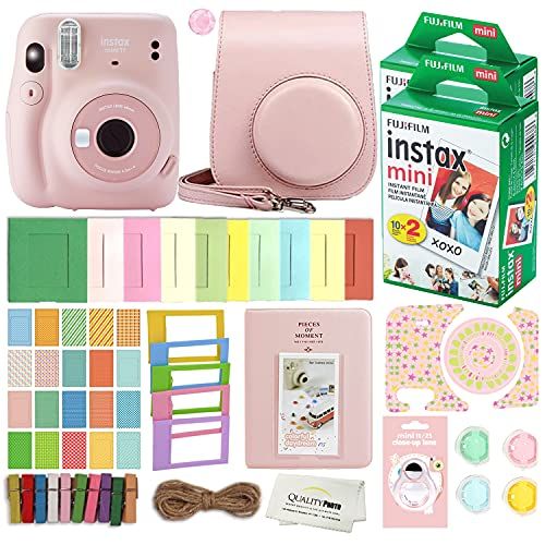 후지필름 Fujifilm Instax Mini 11 Instant Camera with Case, 40 Fuji Films, Decoration Stickers, Frames, Photo Album and More Accessory kit (Blush Pink)