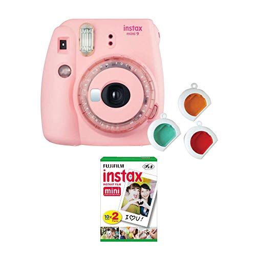 후지필름 Fujifilm instax Mini 9 Instant Film Camera (Blush Pink with Clear Accents) with Twin Film Pack Bundle (2 Items), Baby Pink