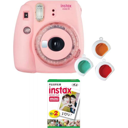 후지필름 Fujifilm instax Mini 9 Instant Film Camera (Blush Pink with Clear Accents) with Twin Film Pack Bundle (2 Items), Baby Pink