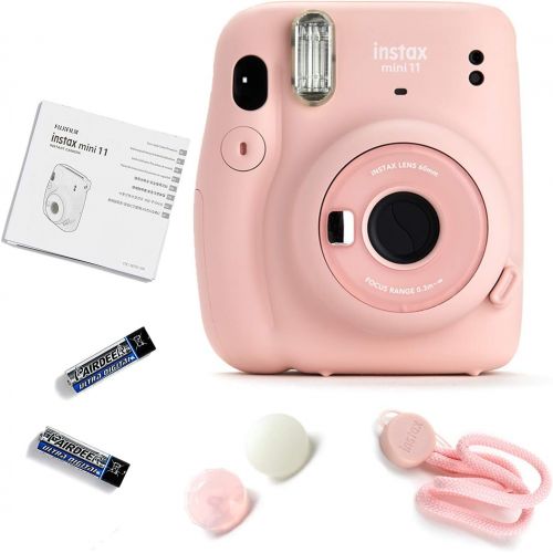 후지필름 Fujifilm Instax Mini 11 Instant Camera - Blush Pink (16654774) + Fujifilm Instax Mini Twin Pack Instant Film (16437396) + Single Pack Rainbow Film + Case + Travel Stickers