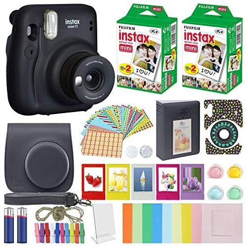 후지필름 Fujifilm Instax Mini 11 Instant Camera + MiniMate Accessories Bundle + Fuji Instax Film Value Pack (40 Sheets) Accessories Bundle, Color Filters, Album, Frames (Charcoal Gray, Stan