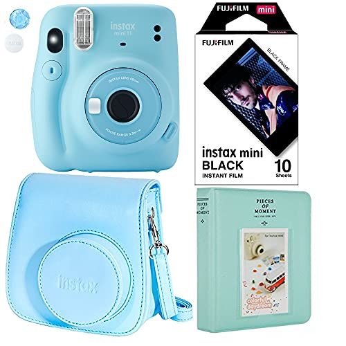 후지필름 Fujifilm Instax Mini 11 Polaroid sky Blue Instant Camera Plus Original Fuji Case, Photo Album and Fujifilm Character 10 Films (Black)