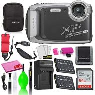 Fujifilm FinePix XP140 Waterproof Digital Camera (Dark Silver) Accessory Bundle with 64GB SD Card + Small Camera Case + Extra Battery + Battery Charger + Floating Strap + More