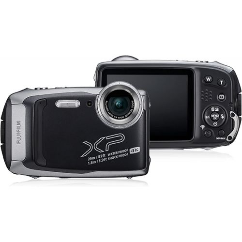 후지필름 Fujifilm FinePix XP140 Waterproof Digital Camera (Dark Silver) Accessory Bundle with 32GB SD Card + Small Camera Case + Floating Wrist Strap + Deluxe Cleaning Kit + More