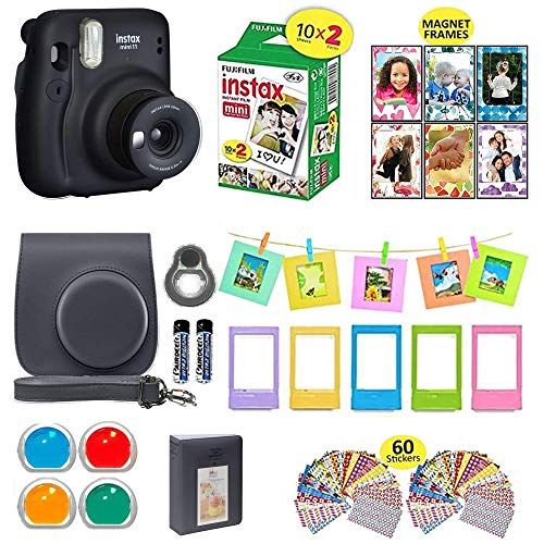 후지필름 Fujifilm Instax Mini 11 Instant Camera Charcoal Gray + Shutter Carrying Case + Fuji Film Value Pack (20 Sheets) + Shutter Accessories Bundle, Color Filters, Photo Album, Assorted F