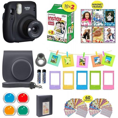 후지필름 Fujifilm Instax Mini 11 Instant Camera Charcoal Gray + Shutter Carrying Case + Fuji Film Value Pack (20 Sheets) + Shutter Accessories Bundle, Color Filters, Photo Album, Assorted F