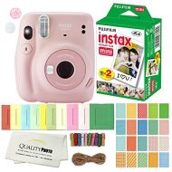 FUJIFILM INSTAX Mini 11 Instant Film Camera Plus Instax Film and Accessories Stickers, Hanging Frames and Microfiber Cloth (Blush Pink)