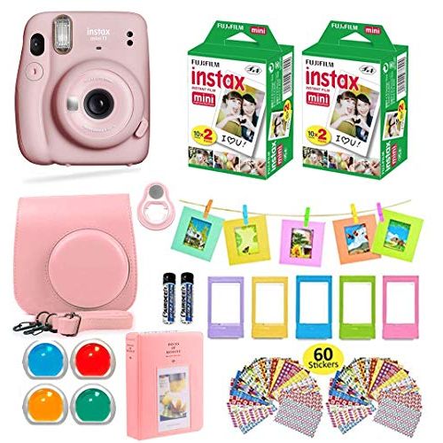 후지필름 Fujifilm Instax Mini 11 Instant Camera + Shutter Compatible Carrying Case + Fuji Film Value Pack (40 Sheets) + Shutter Accessories Bundle, Color Filters, Photo Album, Assorted Fram