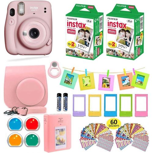 후지필름 Fujifilm Instax Mini 11 Instant Camera + Shutter Compatible Carrying Case + Fuji Film Value Pack (40 Sheets) + Shutter Accessories Bundle, Color Filters, Photo Album, Assorted Fram