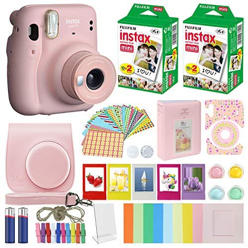 후지필름 Fujifilm Instax Mini 11 Instant Camera Blush Pink + Carrying Case + Fuji Instax Film Value Pack (40 Sheets) Accessories Bundle, Color Filters, Photo Album, Assorted Frames