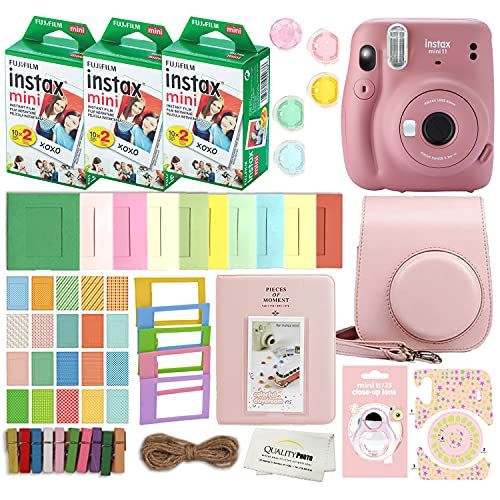 후지필름 Fujifilm Instax Mini 11 Instant Camera with Case, 60 Fuji Films, Decoration Stickers, Frames, Photo Album and More Accessory kit (Dusty Pink)