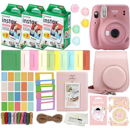 후지필름 Fujifilm Instax Mini 11 Instant Camera with Case, 60 Fuji Films, Decoration Stickers, Frames, Photo Album and More Accessory kit (Dusty Pink)