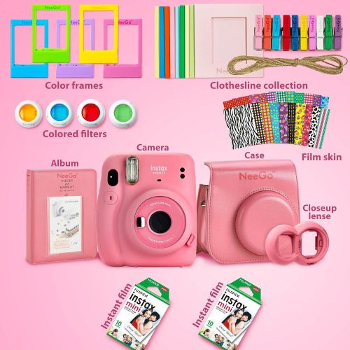 후지필름 Fujifilm Instax Mini 11 Instant Camera Bundle-Deluxe Kit with Carry Case, Fuji Instax Mini Film (20 Sheets) Color Filters, Photo Album and Accessories