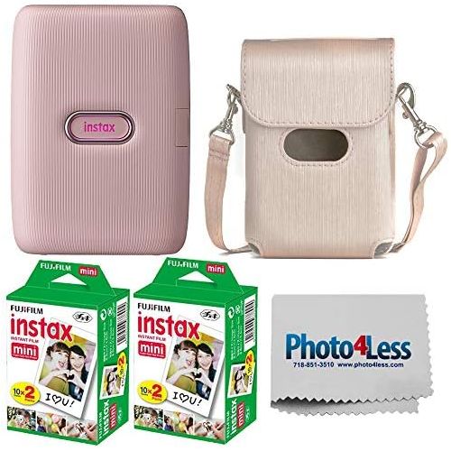 후지필름 Fujifilm Instax Mini Link Smartphone Printer - (Dusty Pink) + 2X Fujifilm Instax Mini Twin Pack Instant Film (40 Sheets) + Protective Case for Fuji Link Printer