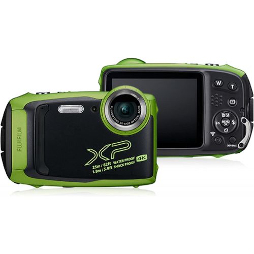 후지필름 Fujifilm FinePix XP140 Waterproof Digital Camera (Lime Green) Accessory Bundle with 32GB SD Card + Small Camera Case + Floating Wrist Strap + Deluxe Cleaning Kit + More