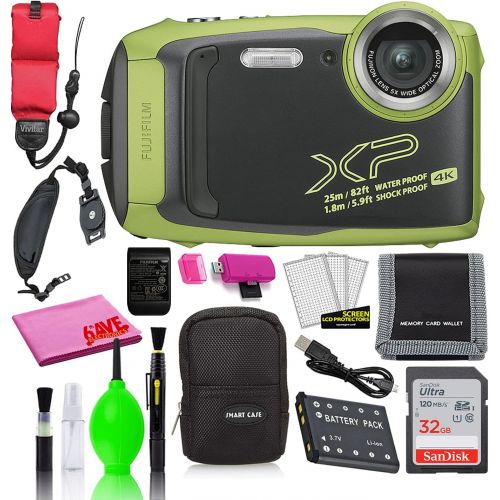 후지필름 Fujifilm FinePix XP140 Waterproof Digital Camera (Lime Green) Accessory Bundle with 32GB SD Card + Small Camera Case + Floating Wrist Strap + Deluxe Cleaning Kit + More