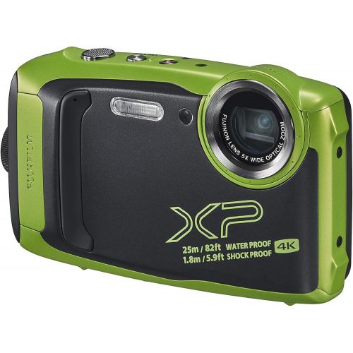 후지필름 Fujifilm FinePix XP140 Waterproof Digital Camera (Lime Green) Accessory Bundle with 32GB SD Card + Small Camera Case + Floating Wrist Strap + Deluxe Cleaning Kit + More