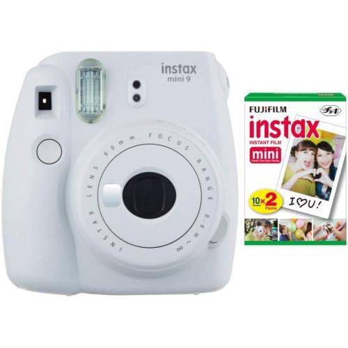 후지필름 Fujifilm instax Mini 9 Instant Camera (Smokey White) and instax Film Twin Pack (20 Exposures) Bundle