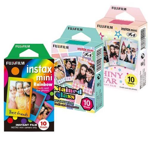 후지필름 Fujifilm Instax Mini Film Rainbow - Staind Glass - Shiny Star Film -10 Sheets X 3 Assort (Taketori Store Original Goods with Instructions)