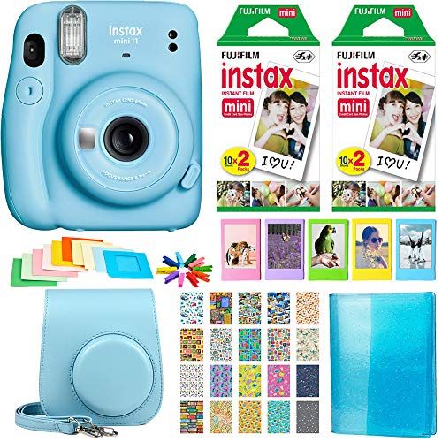 후지필름 Fujifilm Instax Mini 11 Instant Camera - Sky Blue (16654762) 2X Fujifilm Instax Mini Twin Pack Instant Film (40 Sheets) + Protective Case + Photo Album - Instax Mini 11 Accessory G