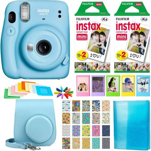 후지필름 Fujifilm Instax Mini 11 Instant Camera - Sky Blue (16654762) 2X Fujifilm Instax Mini Twin Pack Instant Film (40 Sheets) + Protective Case + Photo Album - Instax Mini 11 Accessory G