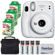 Fujifilm Instax Mini 11 Instant Camera - Ice White (16654798) + Fujifilm Instax Mini Twin Pack Instant Film (60 Sheets) + Batteries + Case - Instant Camera Bundle