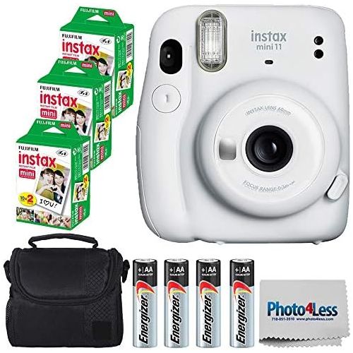 후지필름 Fujifilm Instax Mini 11 Instant Camera - Ice White (16654798) + Fujifilm Instax Mini Twin Pack Instant Film (60 Sheets) + Batteries + Case - Instant Camera Bundle