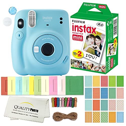 후지필름 FUJIFILM INSTAX Mini 11 Instant Film Camera Plus Instax Film and Accessories Stickers, Hanging Frames and Microfiber Cloth (Sky Blue)