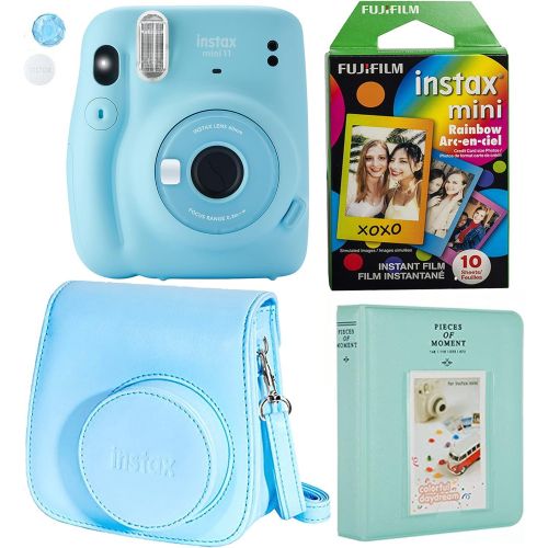 후지필름 Fujifilm Instax Mini 11 Ice Blue Instant Camera Plus Original Fuji Case, Photo Album and Fujifilm Character 10 Films (Rainbow)