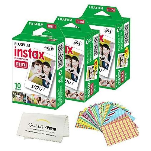 후지필름 Fujifilm Mini Instant Film (White) for Fujifilm Mini 8, 9 Mini 11 Cameras + Frame Stickers and Microfiber Cloth Accessories (50 Films)