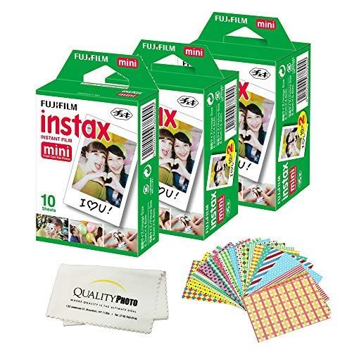 후지필름 Fujifilm Mini Instant Film (White) for Fujifilm Mini 8, 9 Mini 11 Cameras + Frame Stickers and Microfiber Cloth Accessories (50 Films)