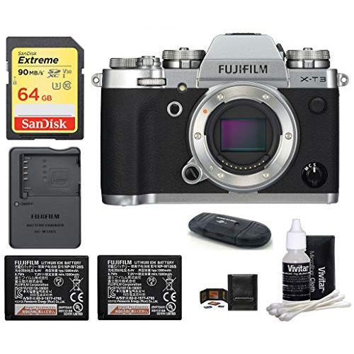 후지필름 Fujifilm X-T3 Mirrorless Digital Camera Body (Silver) Bundle, Includes: SanDisk 64GB Extreme SDXC Memory Card, Spare Fujifilm NP-W126S Battery + More