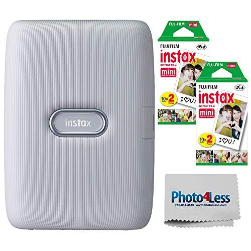 후지필름 Fujifilm Instax Mini Link Smartphone Printer (Ash White) + Fuji Instax Mini Film (40 Sheets) - Instax Mini Link Printer Bundle