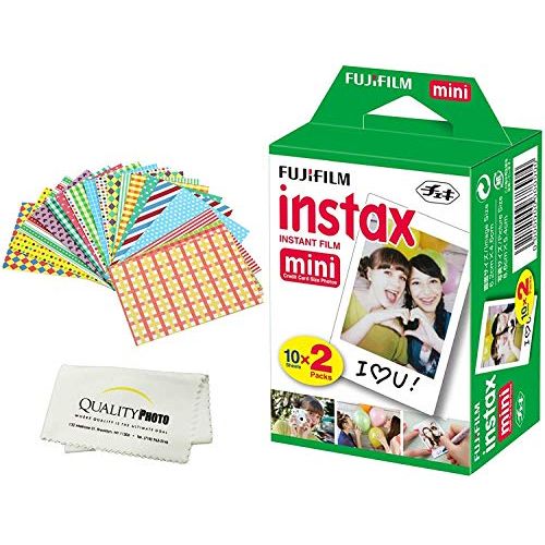 후지필름 Fujifilm Mini Instant Film for Fujifilm Mini 8, 9 11 Cameras Bundled with Custom Frame Stickers and Quality Photo Microfiber Cloth (20 Films)