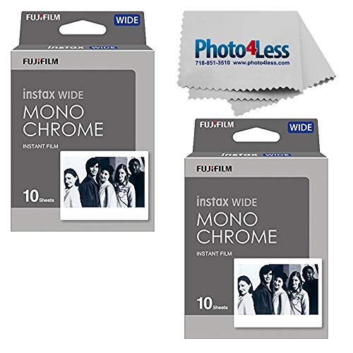 후지필름 Fujifilm Instax Wide Monochrome Instant Film X2 (20 Exposures) + Cleaning Cloth - Top Value Bundle