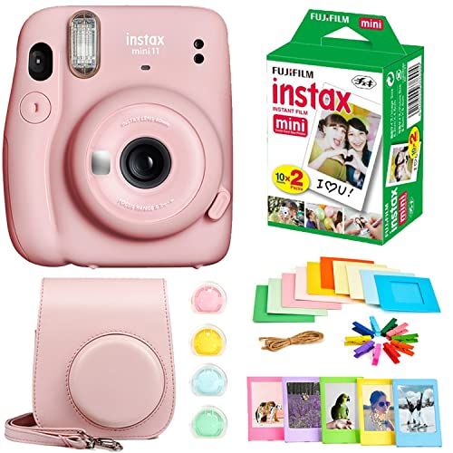 후지필름 Fujifilm Instax Mini 11 Instant Camera + Instax Mini Twin Pack Film + Hanging Frames + Plastic Frames + Case + Close Up Filters - All Inclusive Bundle! (Blush Pink)