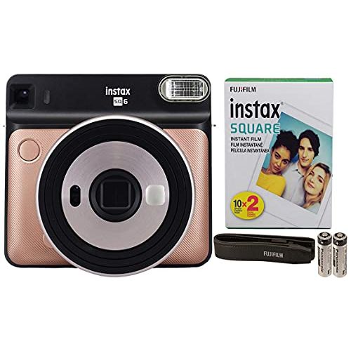 후지필름 Fujifilm Instax Square SQ6 + Fujifilm Instax Square Instant Film (20 Sheets) Bundle with Sturdy Tiger Stickers + Deals Number One Cleaning Cloth (Blush Gold)